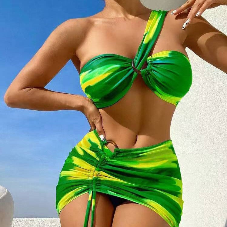 Dame To-delt Bikini sæt med asymmetrisk top og rynke Stilla