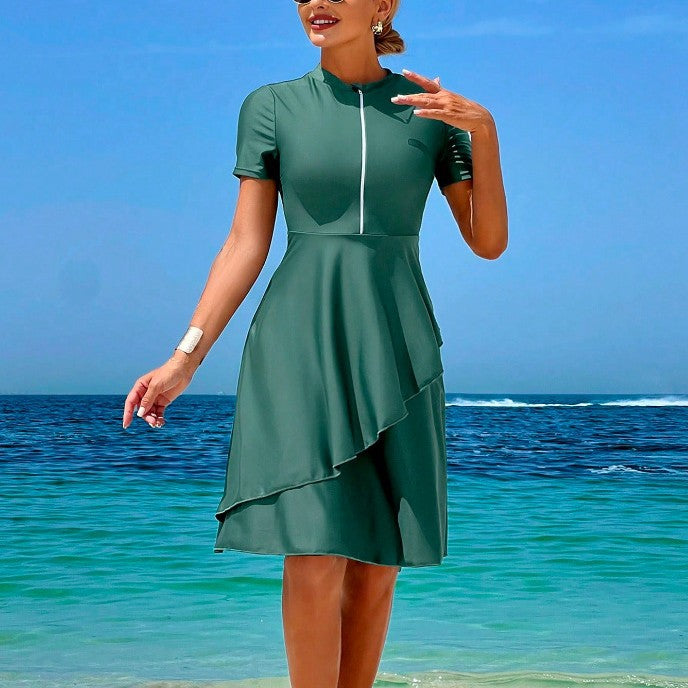 Dame Elegant Strandkjole med Flæse Design Skovae