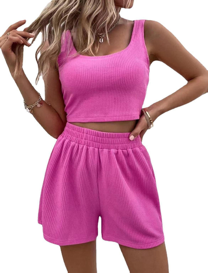 Damer Crop-Top og Shorts Sæt i Rib Design Stilla