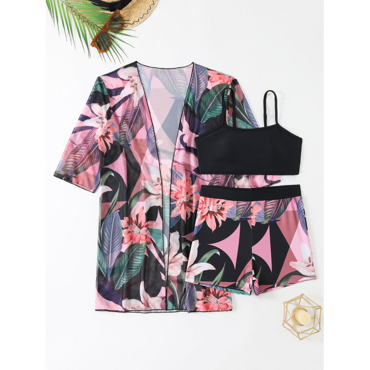Dame Strandmode Sæt med floral Kimono og sporty top Stilla