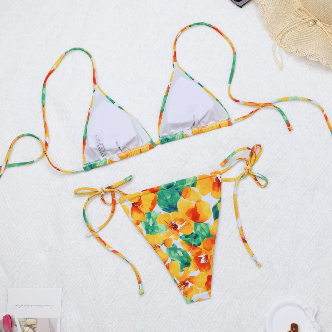 Dame Triangel-Bikini-Sæt med justerbare bånd og levende blomstertryk Stilla