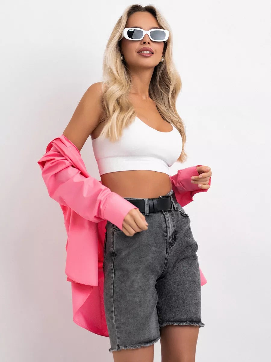 Dame jeansshorts med frynset kant og høj talje Stilla