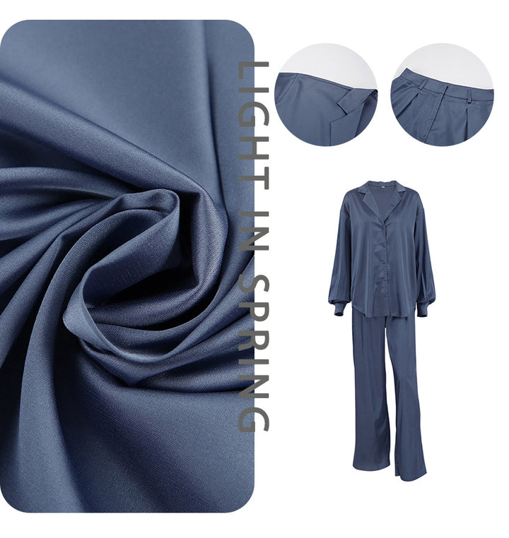 Dame Satin Ensemble med oversized bluse og brede bukser Stilla