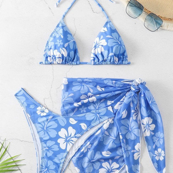 Dame Floral Print To-delt Badedragt med Sarong Stilla