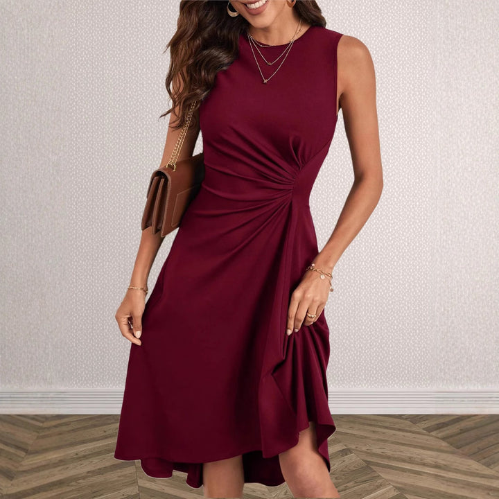Dame elegant langærmet kjole med asymmetrisk hem og drapering Stilla