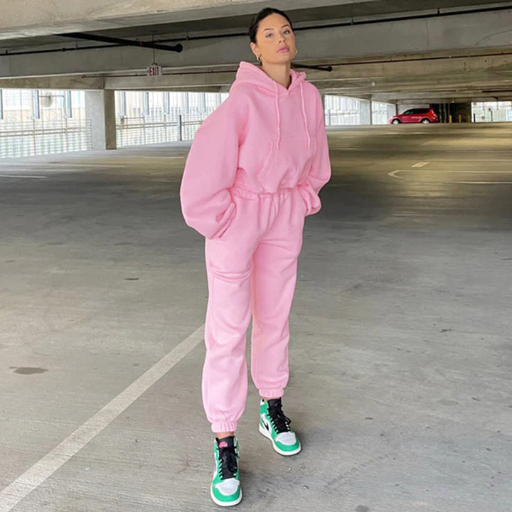 Kvinders komfortable cropped hoodie og jogger sæt Skovae