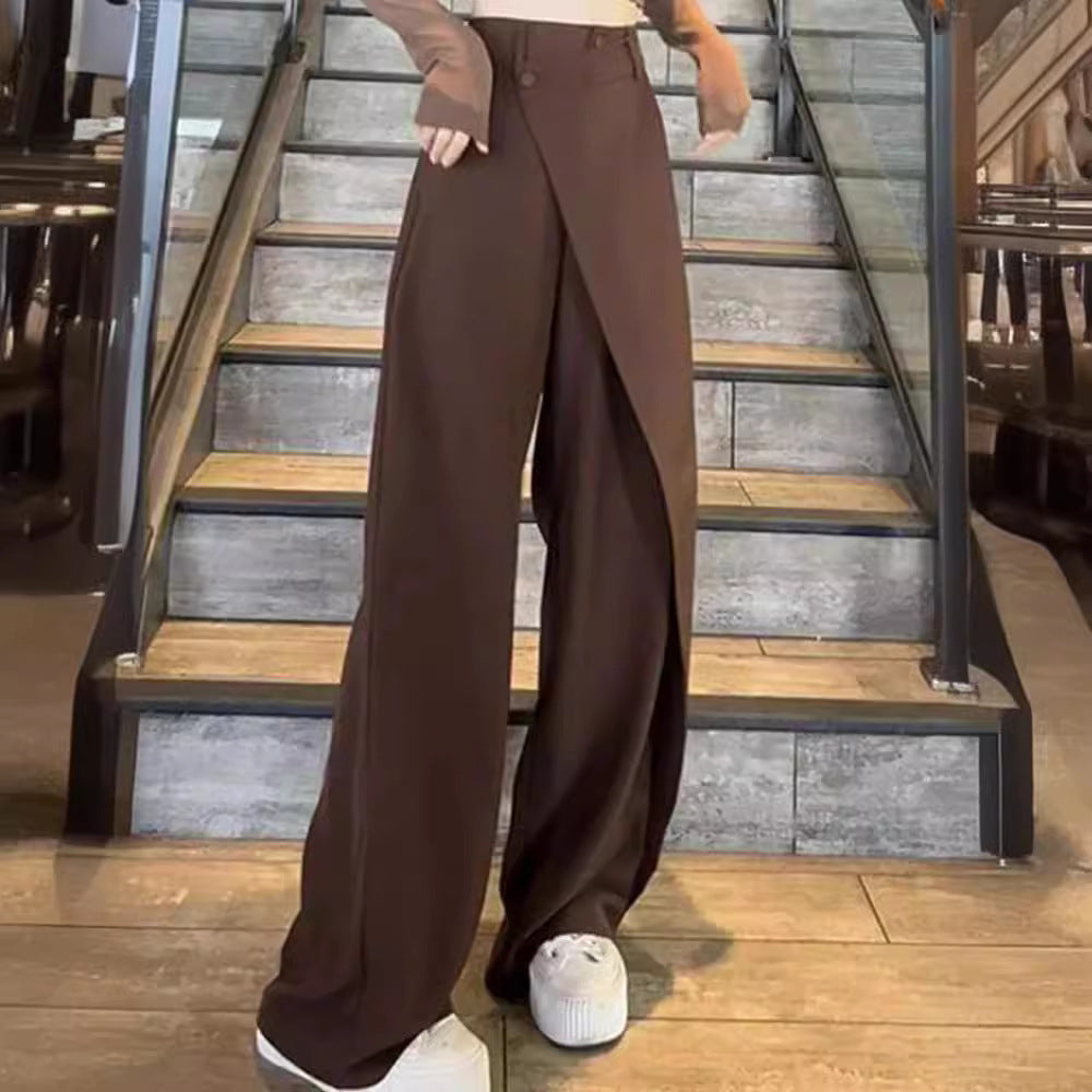 Dame elegant bredben-bukser med asymmetrisk snit og høj talje Stilla