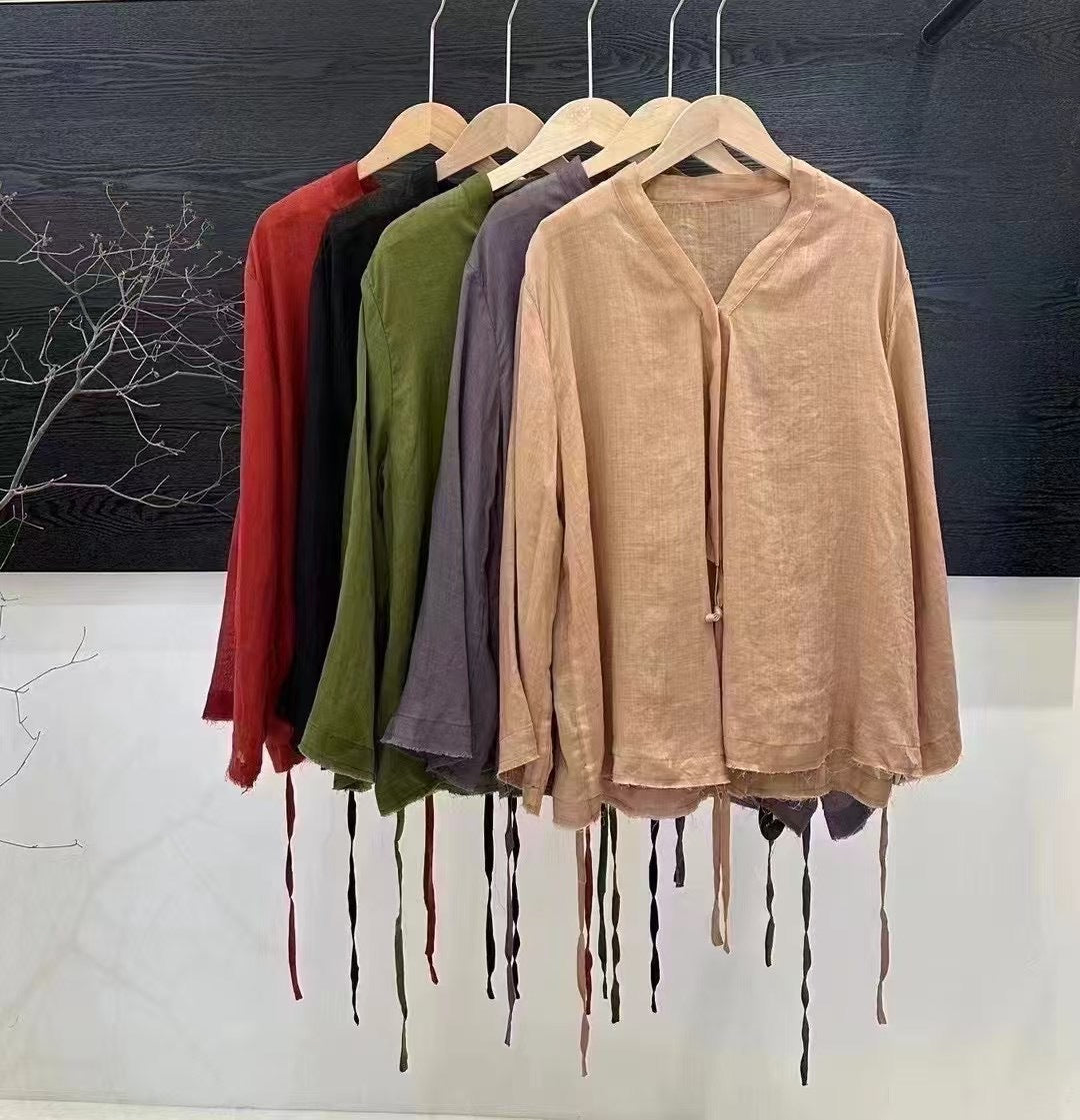 Femme Letvægts Tie-Front Langærmet Bluse Stilla