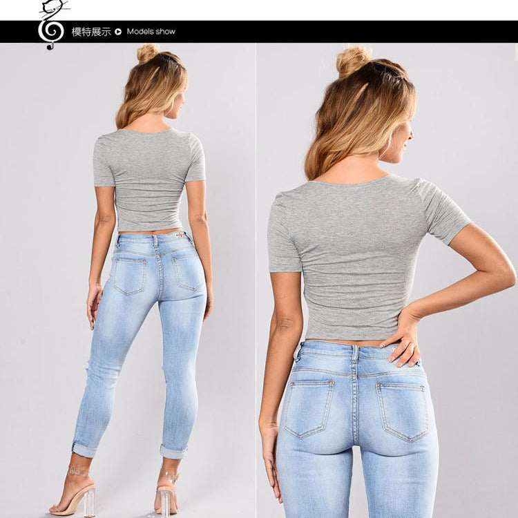 Dame cropped overdel med rynke og snor Stilla