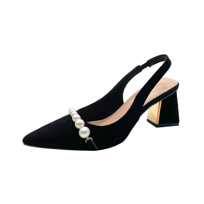 Dame Slingback-pumper med elegante perleapplikationer og komfortabel blokhæl Stilla