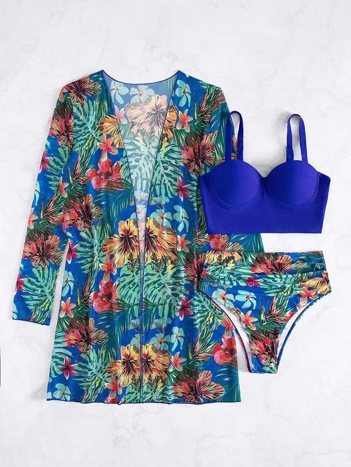 Dame Strandmode med floral kaftan og bikinifollow-up sæt Stilla