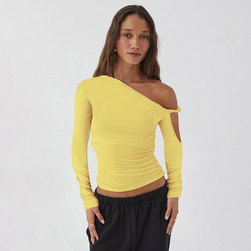 Femme Asymmetrisk Rüschet Langærmet Top Stilla