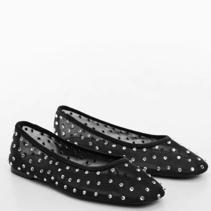 Dame strass-prydede ballerina flats  Stilla