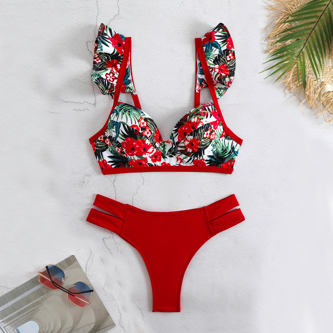 Dame bikini-sæt med floral bustier-top og moderigtige stropper Stilla