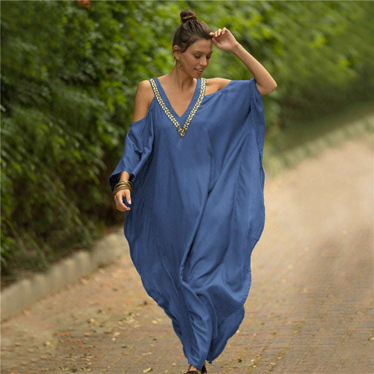 Dame Kaftan med dyb V-udskæring og elegante smykker detaljer Stilla