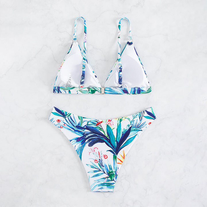 Dame bikini sæt med blomstret design og dyb V-udskæring Stilla