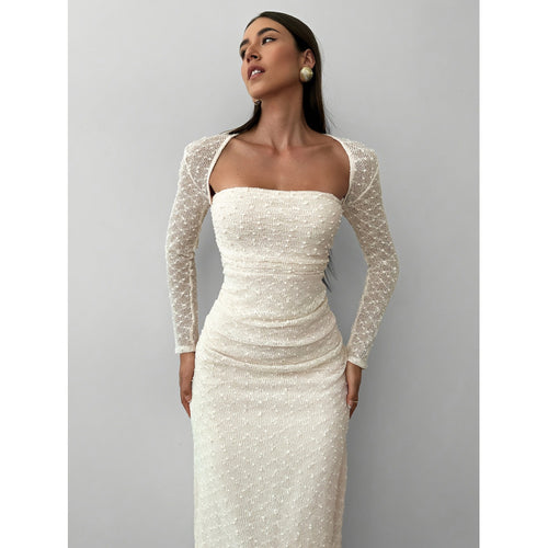 Damen Maxikleid mit transparenten Ärmeln Skovae