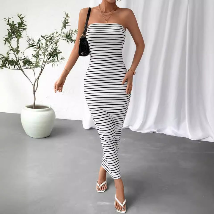 Dame Maxikjole i trendy stribet design Skovae