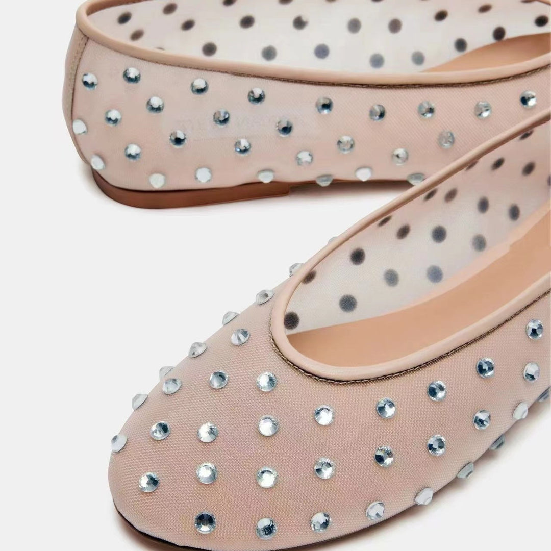 Dame strass-prydede ballerina flats  Stilla