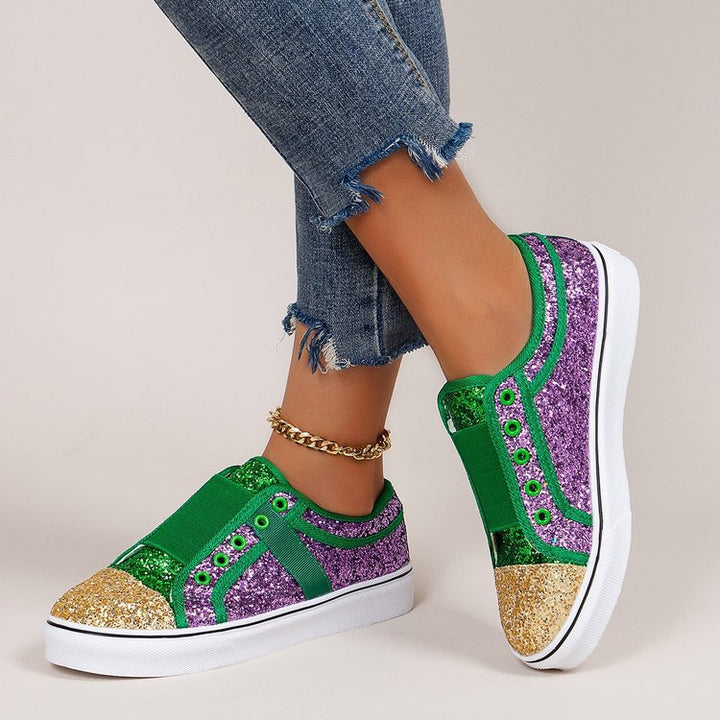 Dame Glitrende Slip-On Sneakers med elastisk rem og skridsikker sål Stilla