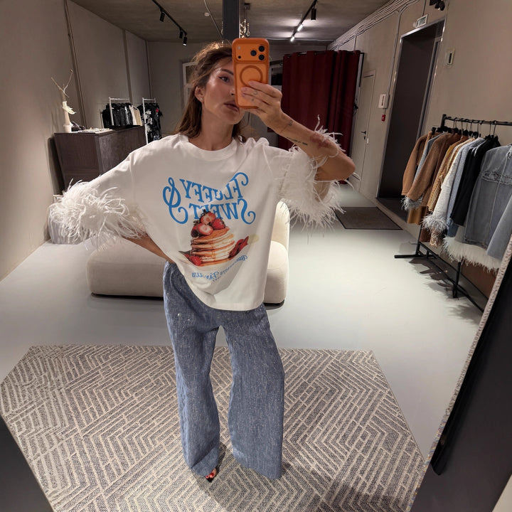 Dame Oversized Sweatshirt med iøjnefaldende fjerærmer Stilla