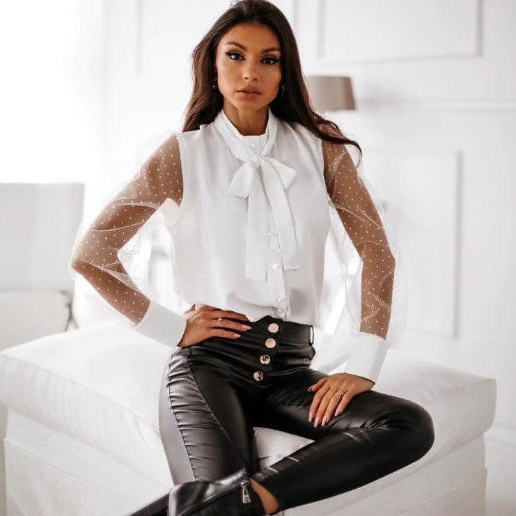 Dame Elegant gennemsigtig ærme Bluse Stilla