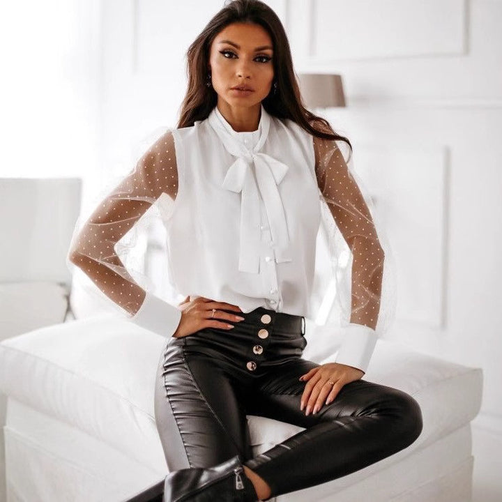 Dame Elegant gennemsigtig ærme Bluse Stilla