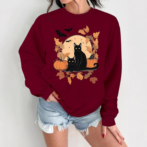 Dame sweatshirt med efterårs kat og græskar design Stilla