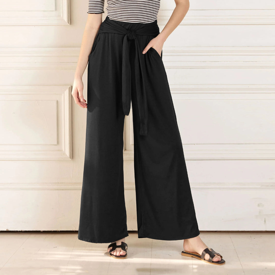 Dame elegant og afslappet bred Palazzo-bukser med folder og bindebælte Stilla