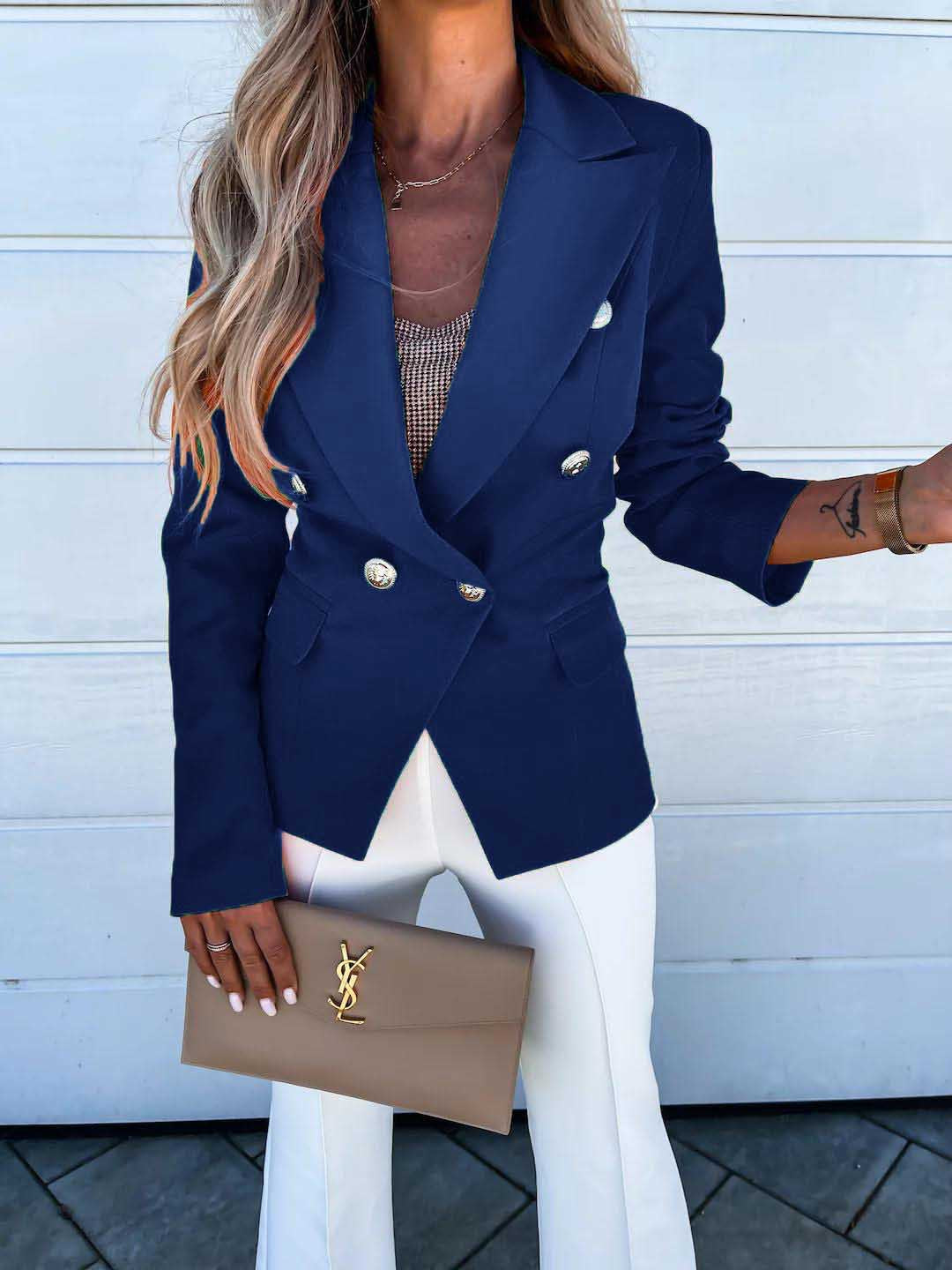 Damer Elegant Blazer med dobbelt knaplukning og bred revers Stilla