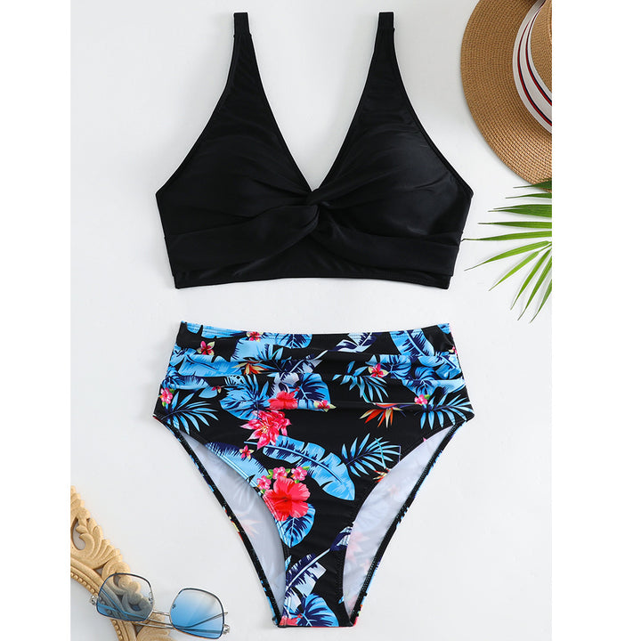 Dame Højskåret Bikini med blomstermotiv og knudeformet top Stilla