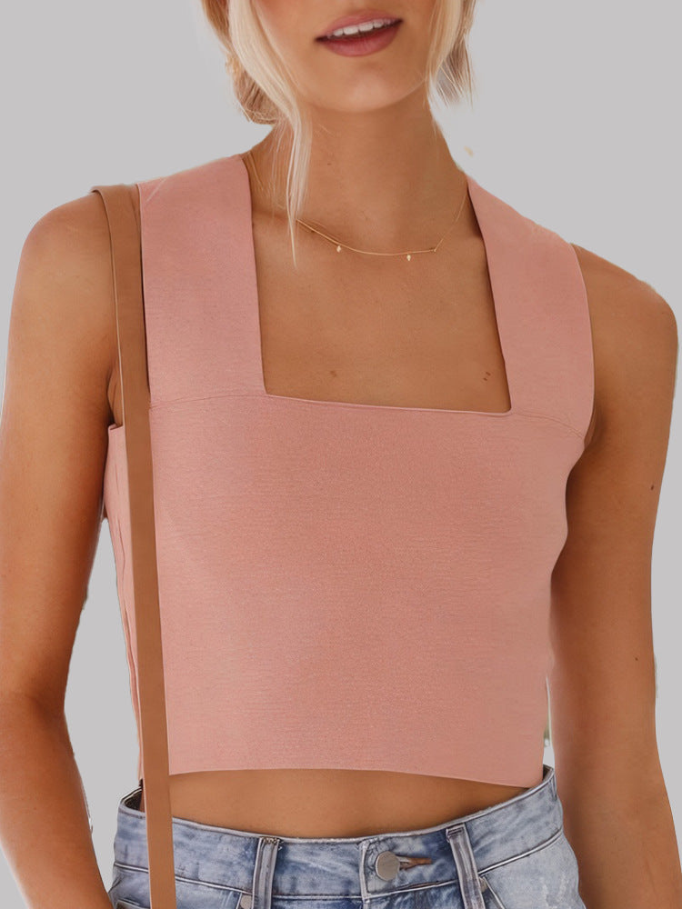 Dame ærmeløs crop-top med firkantet udskæring og figursyet snit Stilla
