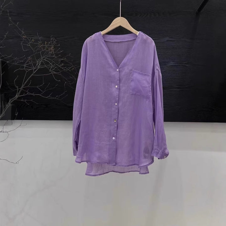 Femme Let Linned Knap-Op Bluse Stilla