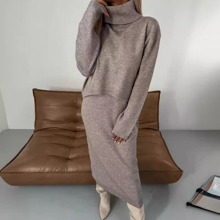 Femme Chunky Strik Midi Kjole med Korte ærmer Stilla