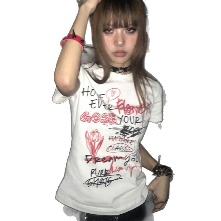Dame afslappet statement T-shirt med kreativt print Skovae