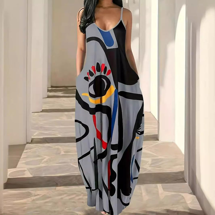 Dame Elegant Maxikjole med moderne abstrakt print og flydende snit Stilla
