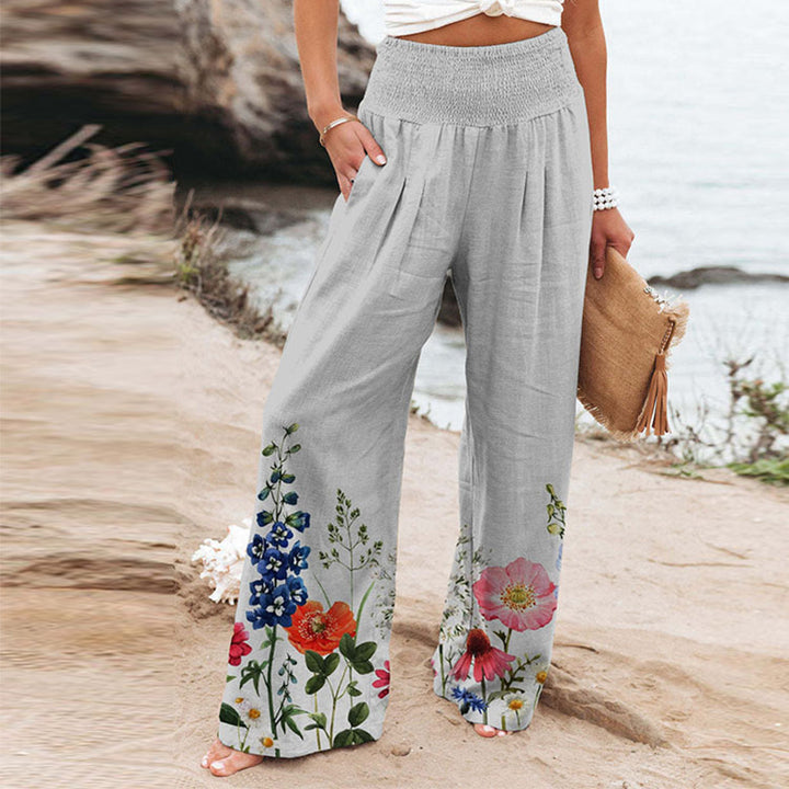 Dame Loose Buks med blomstret print og elastisk liv Stilla