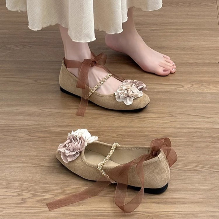 Dame blomst dekorerede ballerinaer med båndbinding Stilla