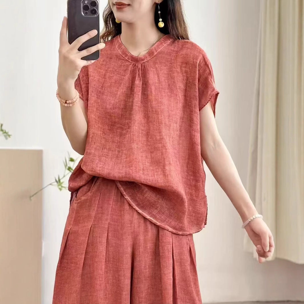 Femme Relaxed Fit Knap-Up Bluse med High-Low Sømbund Stilla