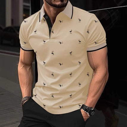 Herre poloshirt med innovativt flamingo-mønster Stilla