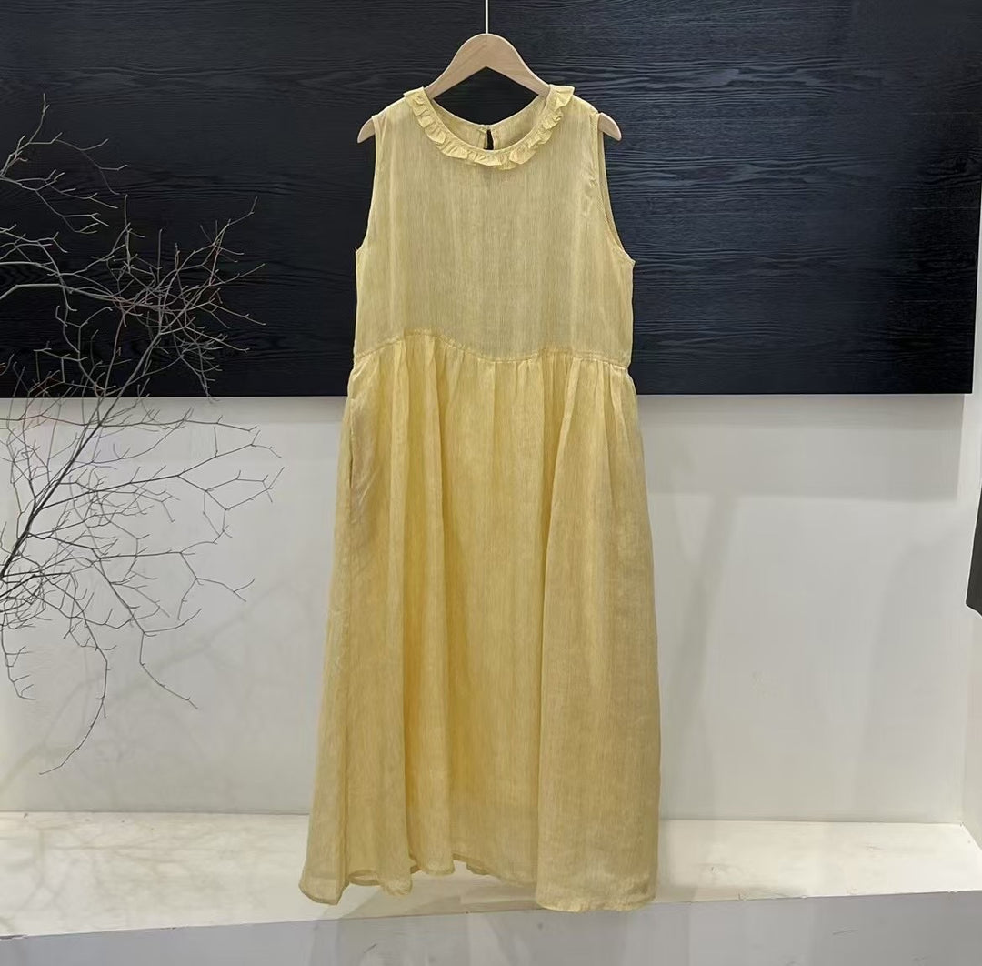Femme Relaxed Fit Rynket Linned Maxi Kjole Stilla