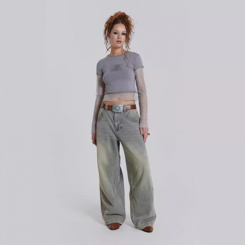 Dame Croppet Stilfuld T-shirt med unik asymmetrisk kant Stilla