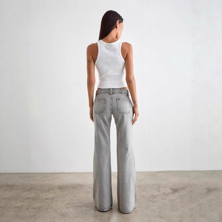 Dame bootcut jeansbukser med høj talje og moderne snit Skovae