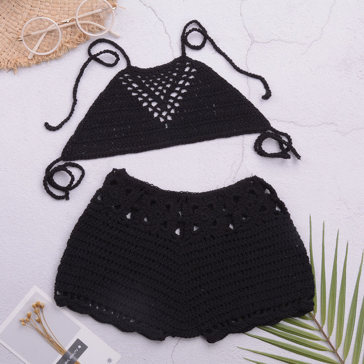 Dame håndcrochet bikini-top med matchende shorts Stilla