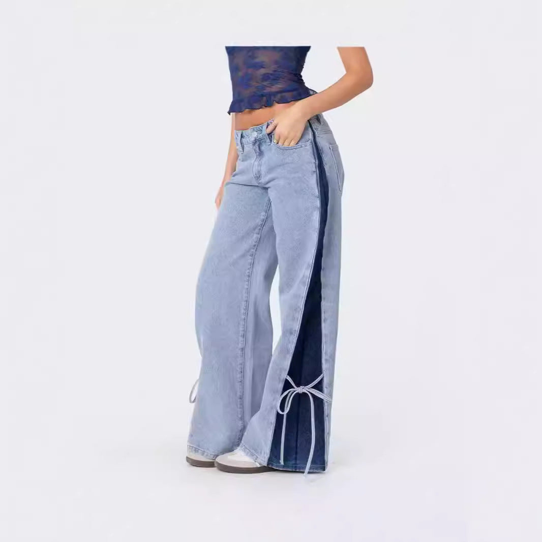 Dame brede denimbukser med elastiske indvendige linninger og moderne klokke Stilla