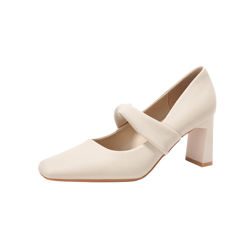 Dame Chunky Heel Mary Jane Pumps med Cross-Strap Design Stilla