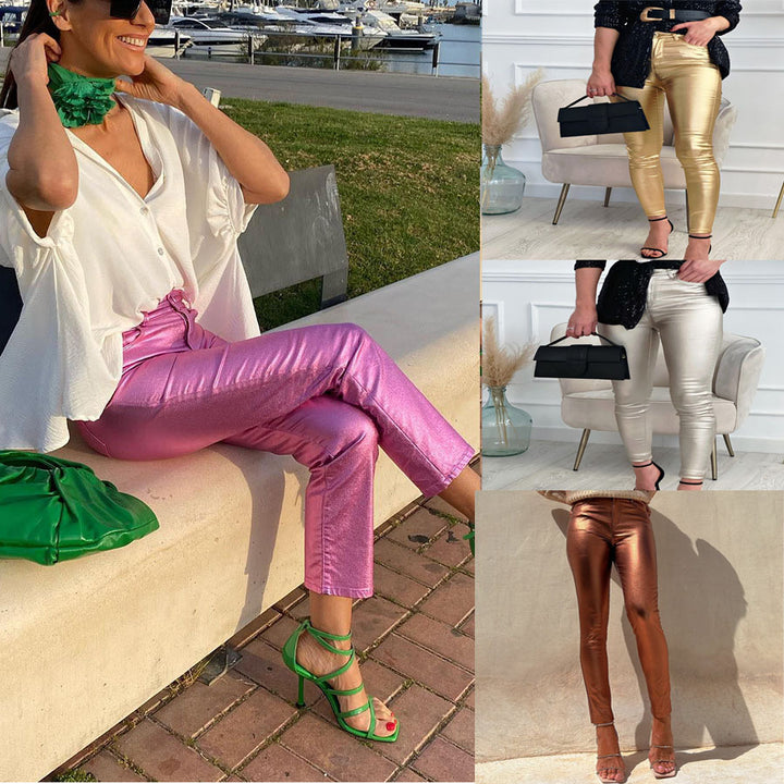 Dame Stretch-Leggings med blank finish og høj talje Stiila