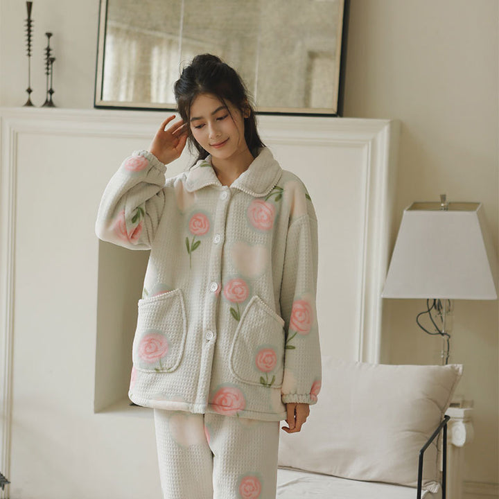 Damer Fluffy Jakke med blomstret Design Stilla