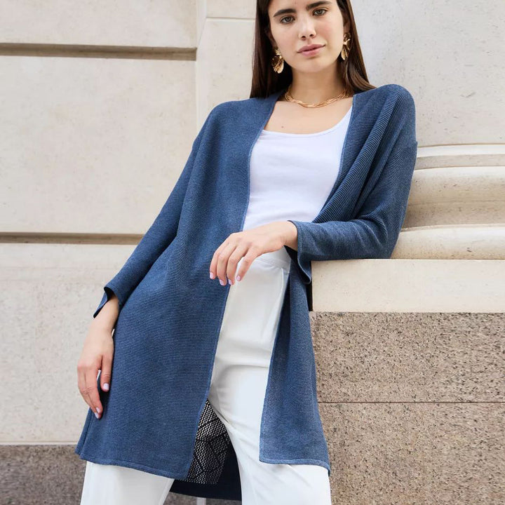 Dame elegant strik cardigan med åben skæring og fint mønster Stilla