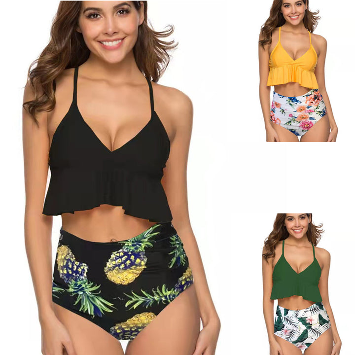 Dame bikini-sæt med frisk ananasprint og voluminøst top Stilla